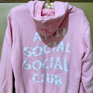 Anti Social Social Club Hoodie, Pink. Medium.